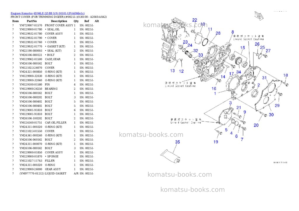 Komatsu 4d94le-2z-bb s/n 00101-up Parts catalog cover Page 9 Komatsu 4d94le-2z-bb s/n 00101-up Parts catalog cover Page 9