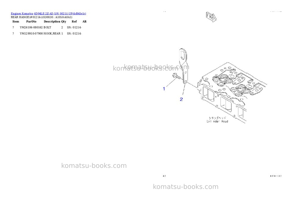 Komatsu 4d94le-2z-ad s/n 00251-up Parts catalog cover Page 2 Komatsu 4d94le-2z-ad s/n 00251-up Parts catalog cover Page 2