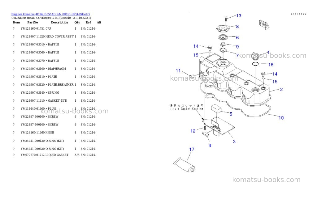 Komatsu 4d94le-2z-ad s/n 00251-up Parts catalog cover Page 3 Komatsu 4d94le-2z-ad s/n 00251-up Parts catalog cover Page 3