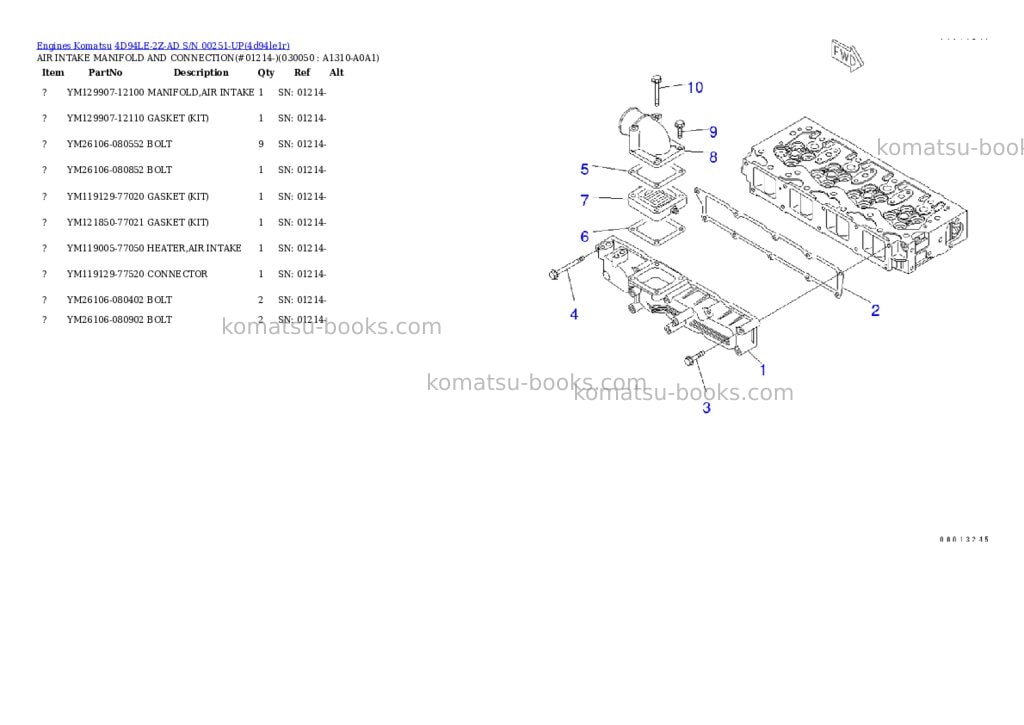 Komatsu 4d94le-2z-ad s/n 00251-up Parts catalog cover Page 4 Komatsu 4d94le-2z-ad s/n 00251-up Parts catalog cover Page 4