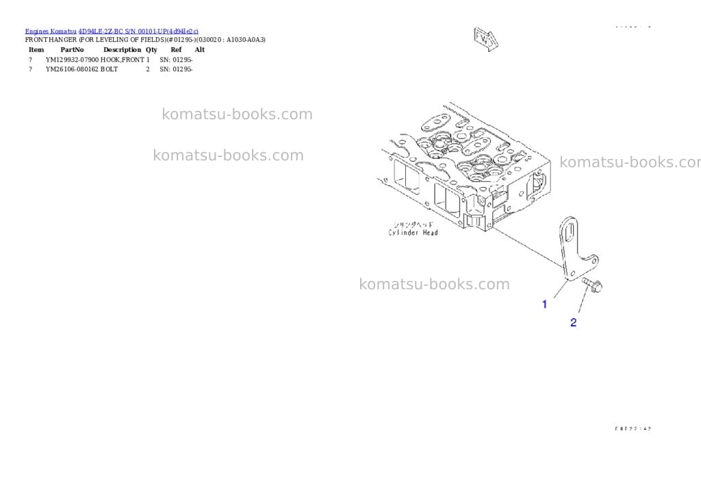 Komatsu 4d94le-2z-bc s/n 00101-up Parts catalog cover Komatsu 4d94le-2z-bc s/n 00101-up Parts catalog cover