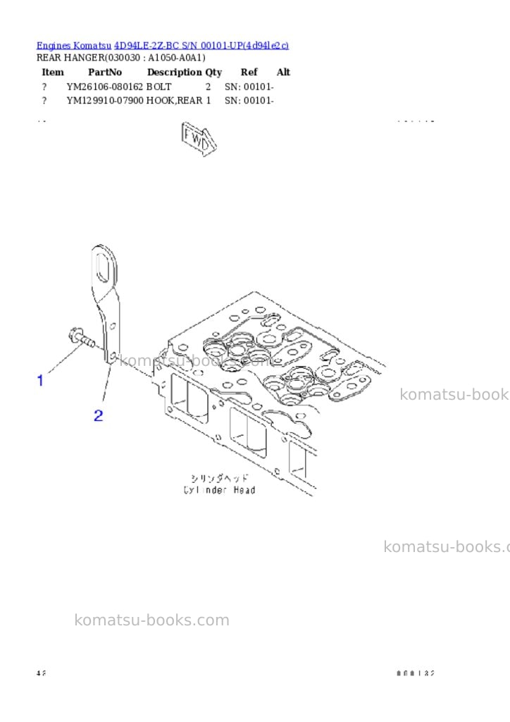 Komatsu 4d94le-2z-bc s/n 00101-up Parts catalog cover Page 2 Komatsu 4d94le-2z-bc s/n 00101-up Parts catalog cover Page 2