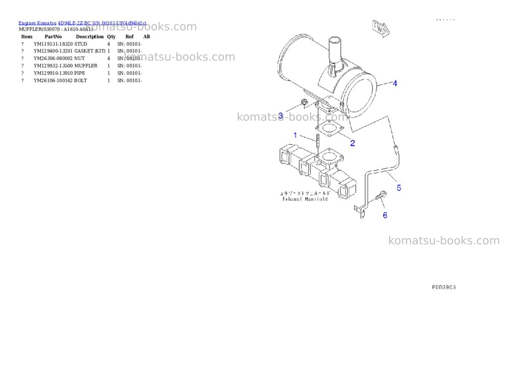 Komatsu 4d94le-2z-bc s/n 00101-up Parts catalog cover Page 6 Komatsu 4d94le-2z-bc s/n 00101-up Parts catalog cover Page 6