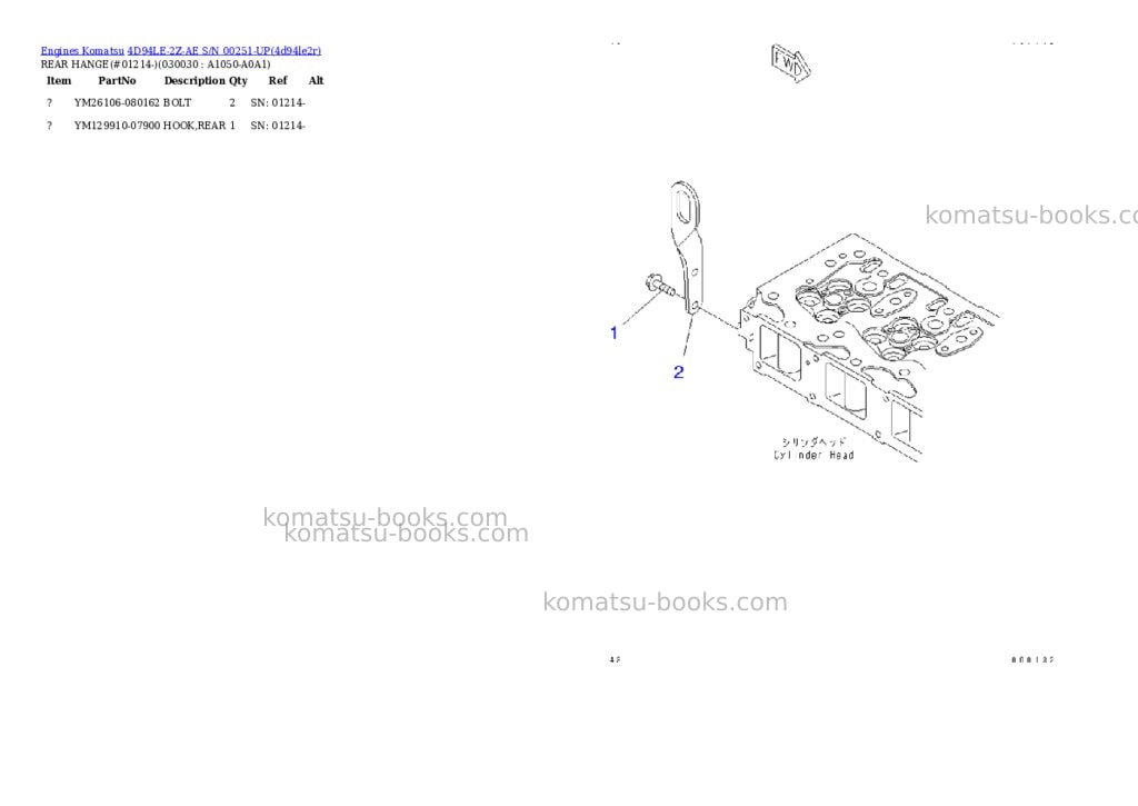 Komatsu 4d94le-2z-ae s/n 00251-up Parts catalog cover Page 2 Komatsu 4d94le-2z-ae s/n 00251-up Parts catalog cover Page 2