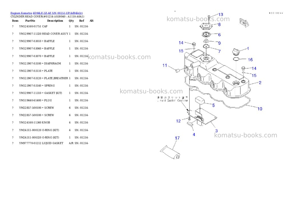 Komatsu 4d94le-2z-ae s/n 00251-up Parts catalog cover Page 3 Komatsu 4d94le-2z-ae s/n 00251-up Parts catalog cover Page 3