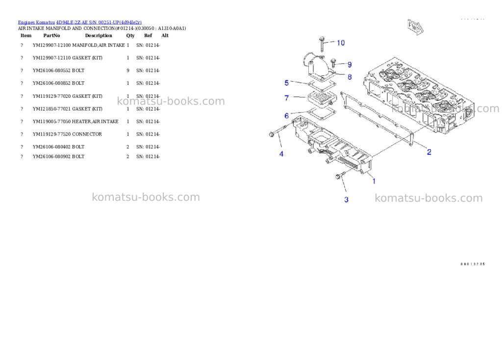 Komatsu 4d94le-2z-ae s/n 00251-up Parts catalog cover Page 4 Komatsu 4d94le-2z-ae s/n 00251-up Parts catalog cover Page 4