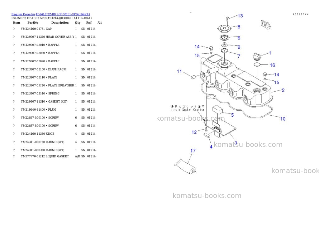 Komatsu 4d94le-2z-bb s/n 00251-up Parts catalog cover Page 3
