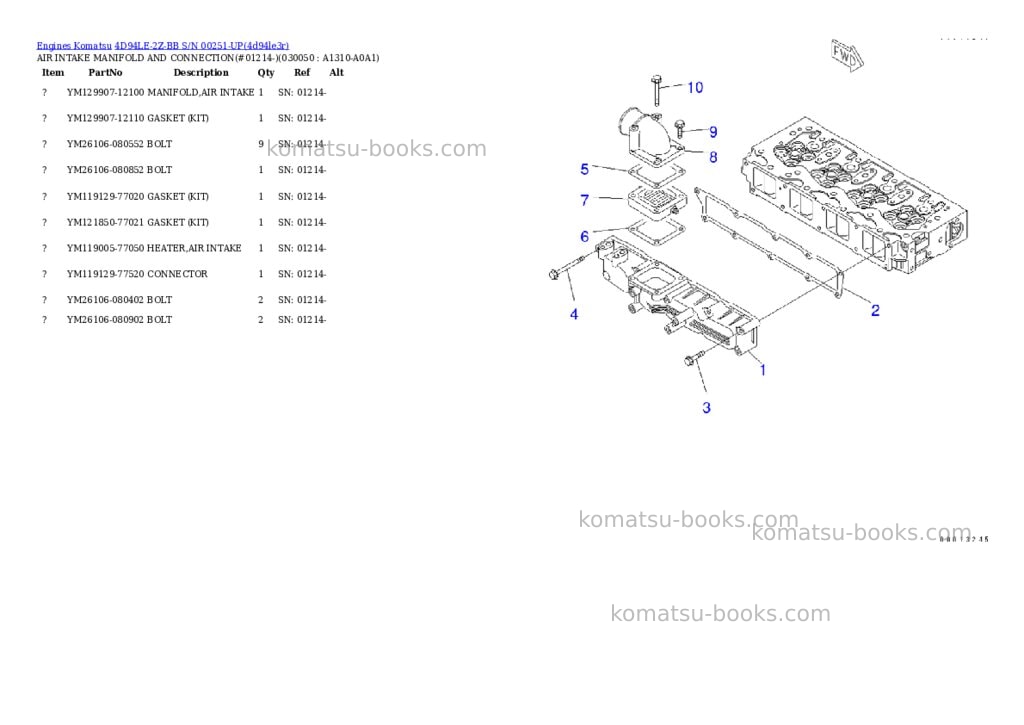 Komatsu 4d94le-2z-bb s/n 00251-up Parts catalog cover Page 4