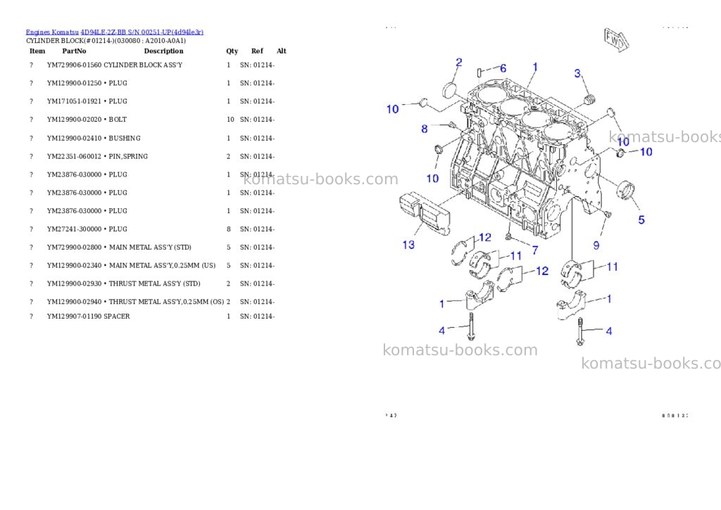 Komatsu 4d94le-2z-bb s/n 00251-up Parts catalog cover Page 7