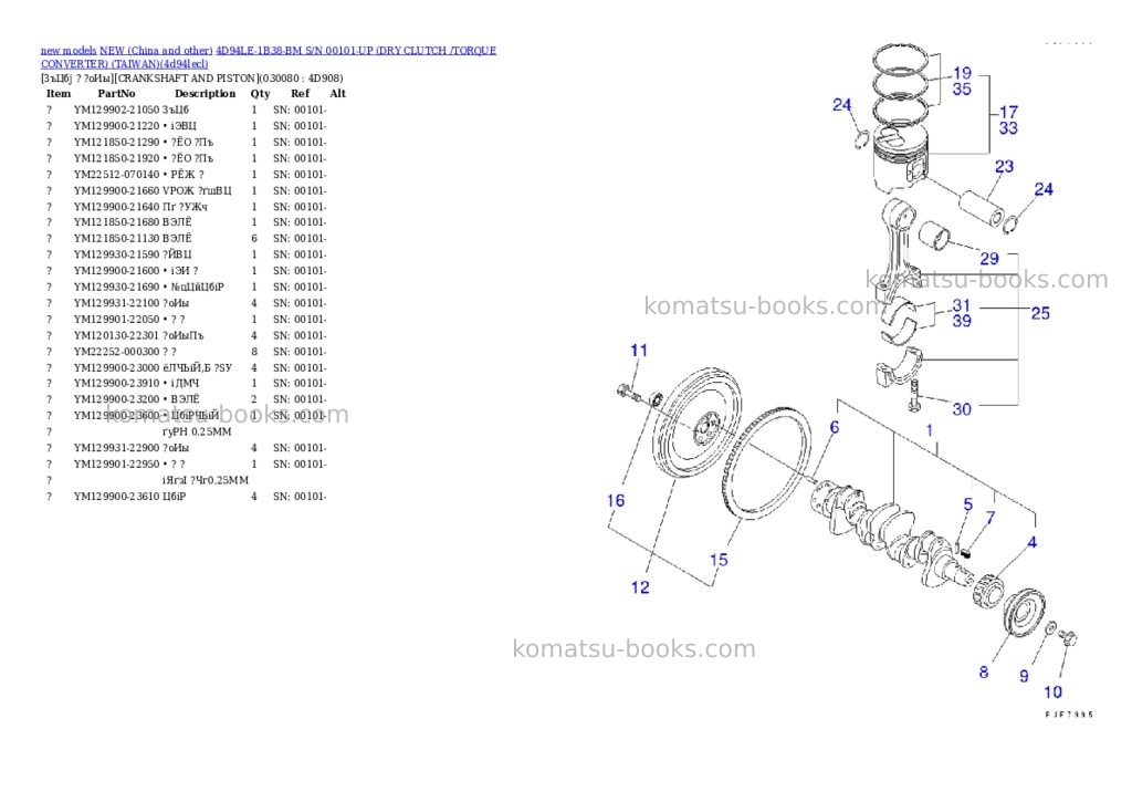 Komatsu 4d94le-1b38-bm s/n 00101-up dry clutch /torque converter taiwan Parts catalog cover Page 7 Komatsu 4d94le-1b38-bm s/n 00101-up dry clutch /torque converter taiwan Parts catalog cover Page 7