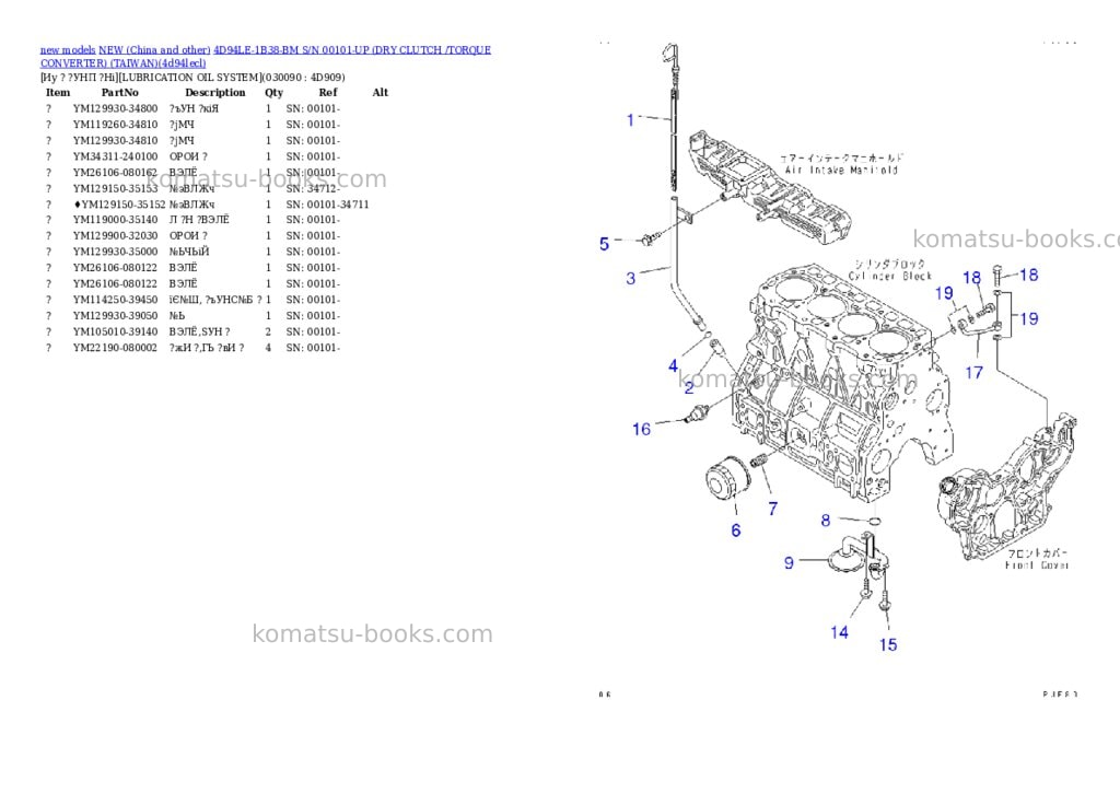 Komatsu 4d94le-1b38-bm s/n 00101-up dry clutch /torque converter taiwan Parts catalog cover Page 8 Komatsu 4d94le-1b38-bm s/n 00101-up dry clutch /torque converter taiwan Parts catalog cover Page 8