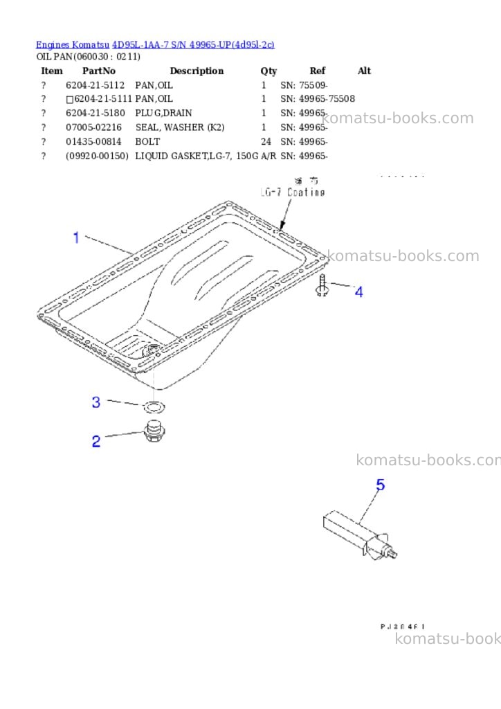 Komatsu 4D95L-1AA-7 S/N 49965-UP Parts catalog cover Page 10 Komatsu 4D95L-1AA-7 S/N 49965-UP Parts catalog cover Page 10