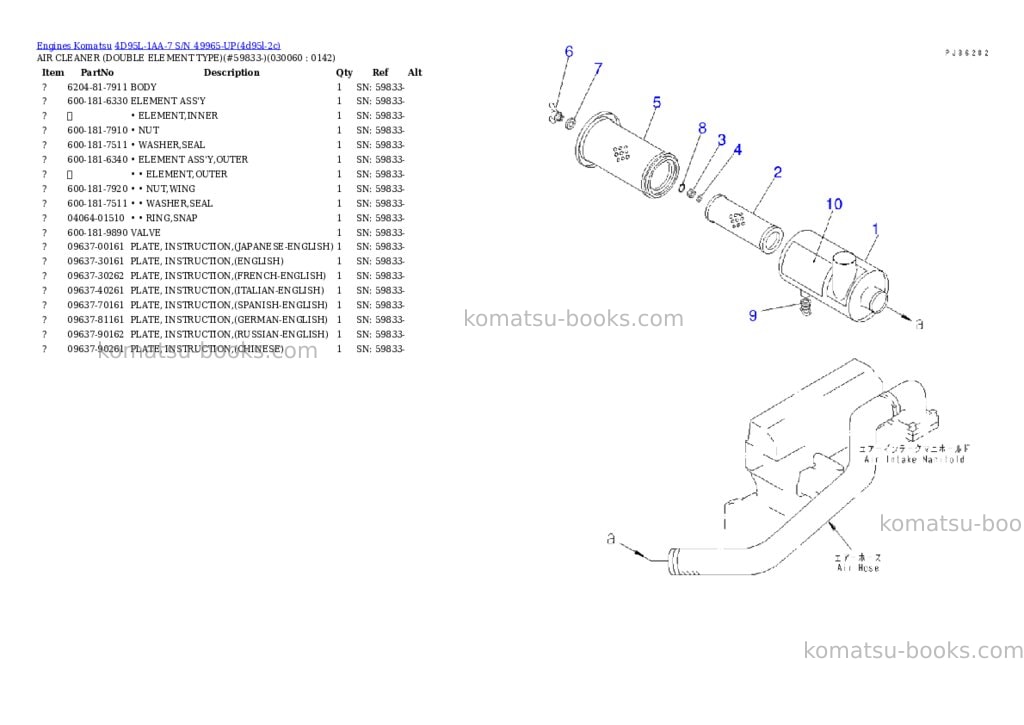 Komatsu 4D95L-1AA-7 S/N 49965-UP Parts catalog cover Page 5 Komatsu 4D95L-1AA-7 S/N 49965-UP Parts catalog cover Page 5