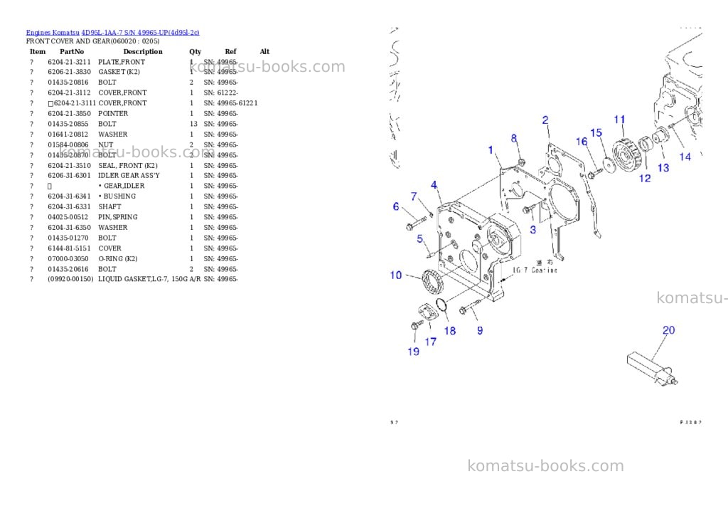 Komatsu 4D95L-1AA-7 S/N 49965-UP Parts catalog cover Page 9 Komatsu 4D95L-1AA-7 S/N 49965-UP Parts catalog cover Page 9
