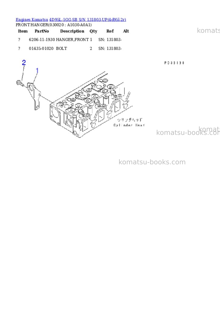Komatsu 4d95l-1gg-sb s/n 131803-up Parts catalog cover Komatsu 4d95l-1gg-sb s/n 131803-up Parts catalog cover