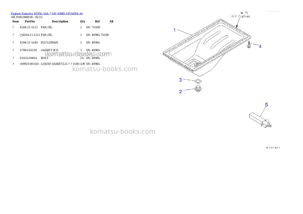 Komatsu 4d95l-1aa-7 s/n 49965-up Parts catalog cover Page 10 Komatsu 4d95l-1aa-7 s/n 49965-up Parts catalog cover Page 10