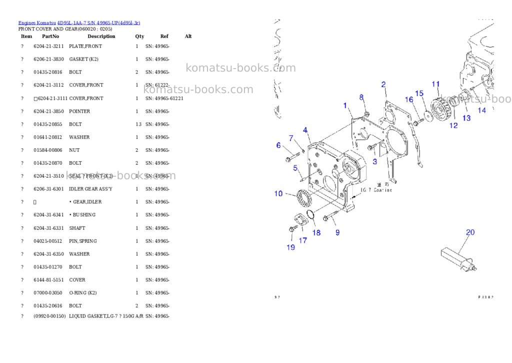 Komatsu 4d95l-1aa-7 s/n 49965-up Parts catalog cover Page 9 Komatsu 4d95l-1aa-7 s/n 49965-up Parts catalog cover Page 9
