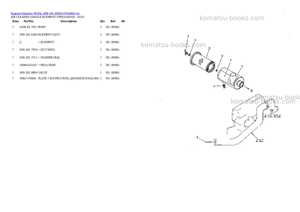Komatsu 4d95l-1bb s/n 49965-up Parts catalog cover Page 4