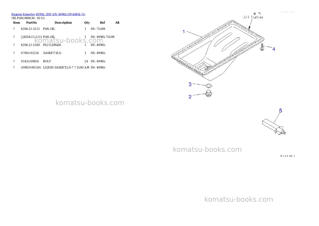 Komatsu 4d95l-1dd s/n 49965-up Parts catalog cover Page 8 Komatsu 4d95l-1dd s/n 49965-up Parts catalog cover Page 8