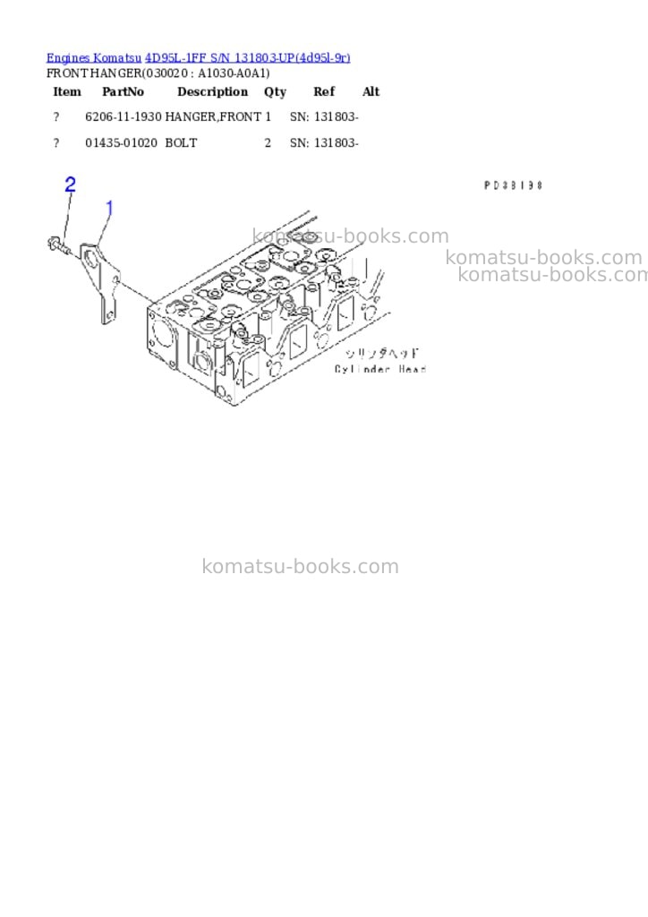 Komatsu 4d95l-1ff s/n 131803-up Parts catalog cover Komatsu 4d95l-1ff s/n 131803-up Parts catalog cover