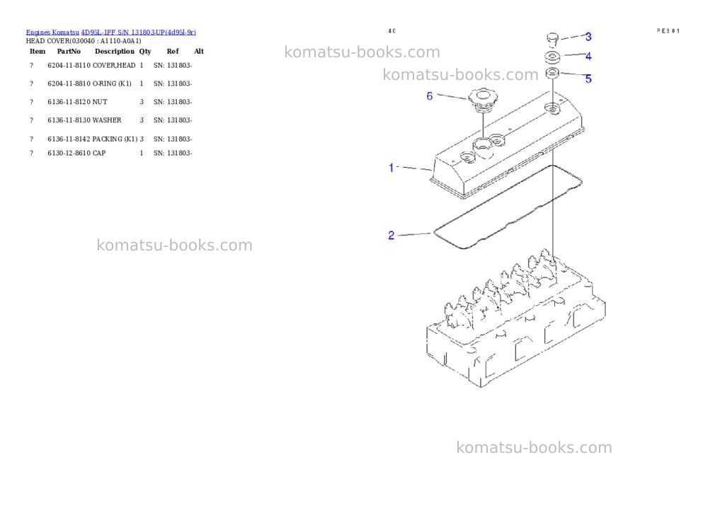 Komatsu 4d95l-1ff s/n 131803-up Parts catalog cover Page 3 Komatsu 4d95l-1ff s/n 131803-up Parts catalog cover Page 3