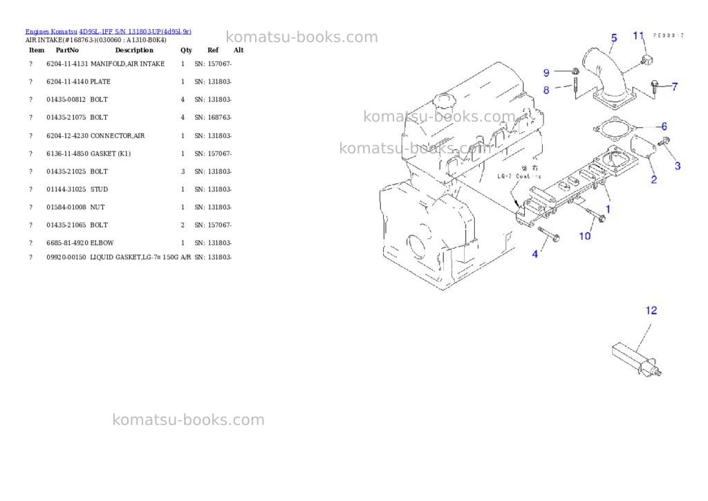 Komatsu 4d95l-1ff s/n 131803-up Parts catalog cover Page 5 Komatsu 4d95l-1ff s/n 131803-up Parts catalog cover Page 5