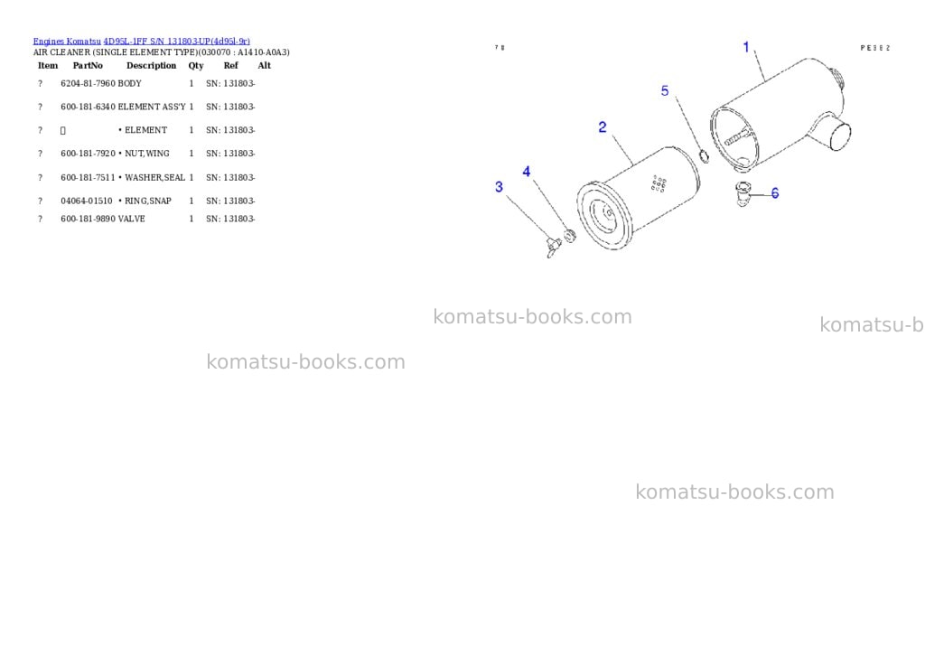 Komatsu 4d95l-1ff s/n 131803-up Parts catalog cover Page 6 Komatsu 4d95l-1ff s/n 131803-up Parts catalog cover Page 6