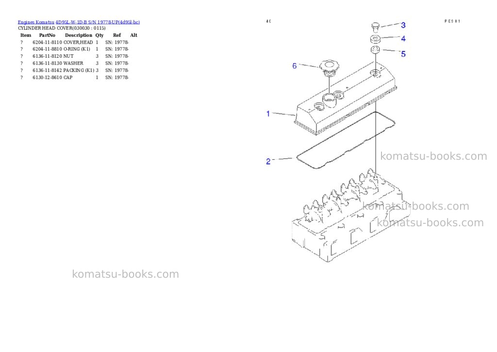 Komatsu 4D95L-W-1D-B S/N 19778-UP Parts catalog cover Page 2 Komatsu 4D95L-W-1D-B S/N 19778-UP Parts catalog cover Page 2