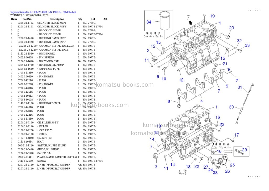 Komatsu 4D95L-W-1D-B S/N 19778-UP Parts catalog cover Page 7 Komatsu 4D95L-W-1D-B S/N 19778-UP Parts catalog cover Page 7