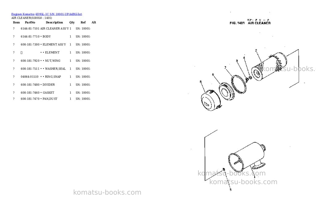 Komatsu 4D95L-1C S/N 10001-UP Parts catalog cover Page 4 Komatsu 4D95L-1C S/N 10001-UP Parts catalog cover Page 4