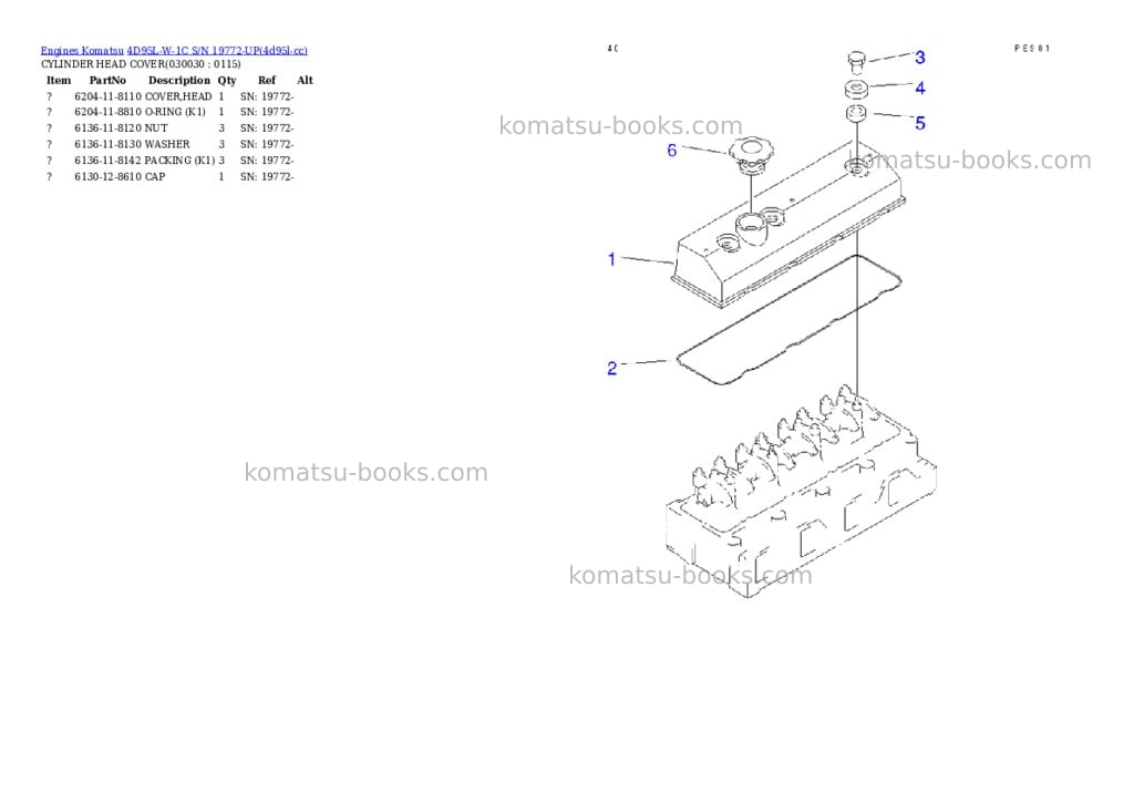 Komatsu 4D95L-W-1C S/N 19772-UP Parts catalog cover Page 2
