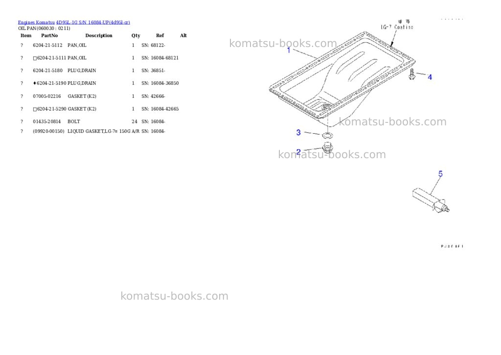 Komatsu 4D95L-1G S/N 16084-UP Parts catalog cover Page 10