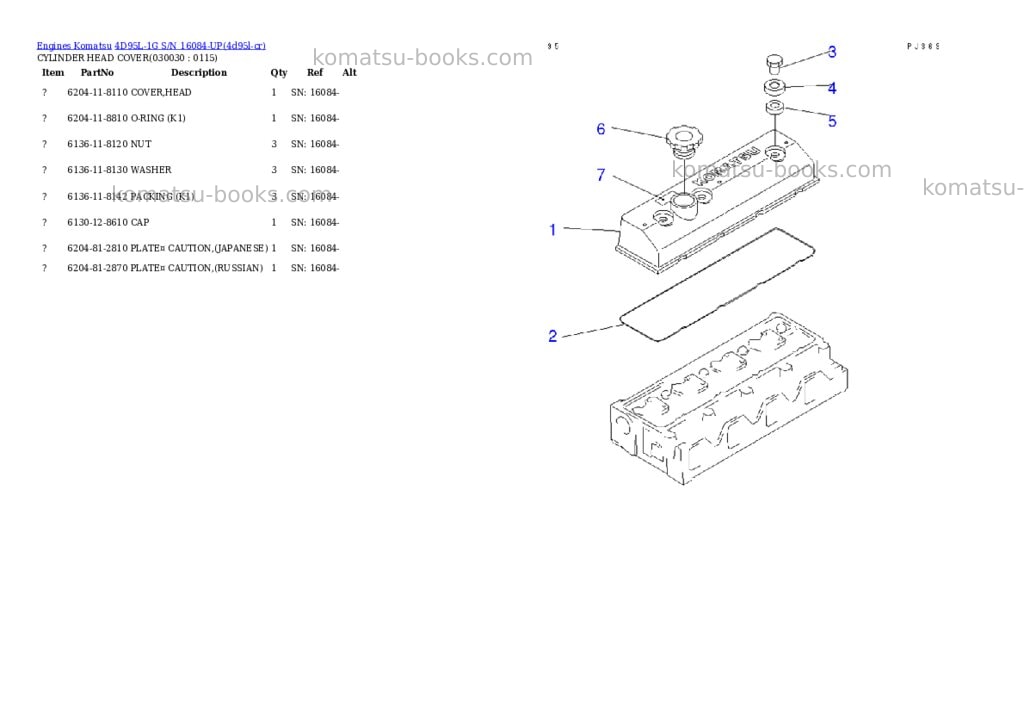 Komatsu 4D95L-1G S/N 16084-UP Parts catalog cover Page 2