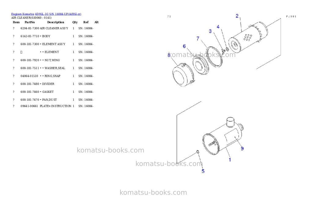 Komatsu 4D95L-1G S/N 16084-UP Parts catalog cover Page 5