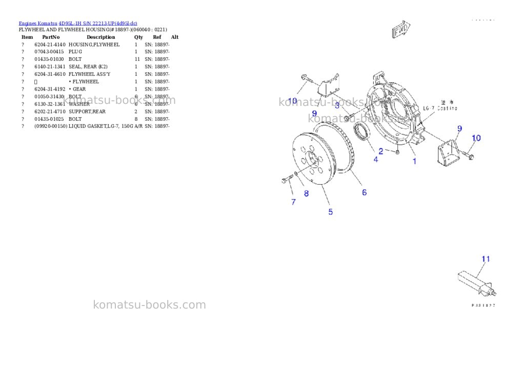Komatsu 4D95L-1H S/N 22213-UP Parts catalog cover Page 10 Komatsu 4D95L-1H S/N 22213-UP Parts catalog cover Page 10