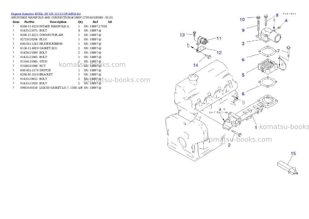 Komatsu 4D95L-1H S/N 22213-UP Parts catalog cover Page 3 Komatsu 4D95L-1H S/N 22213-UP Parts catalog cover Page 3