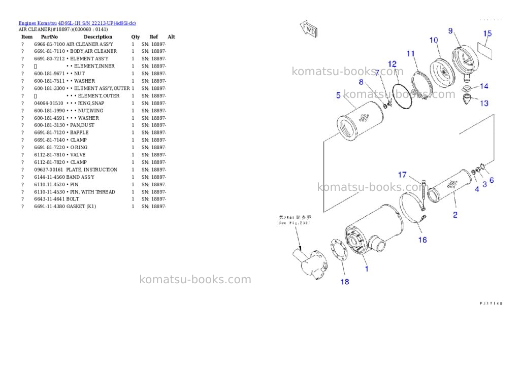 Komatsu 4D95L-1H S/N 22213-UP Parts catalog cover Page 5 Komatsu 4D95L-1H S/N 22213-UP Parts catalog cover Page 5