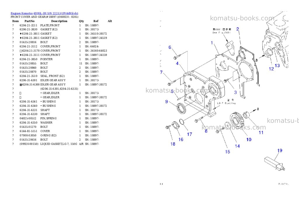 Komatsu 4D95L-1H S/N 22213-UP Parts catalog cover Page 8 Komatsu 4D95L-1H S/N 22213-UP Parts catalog cover Page 8