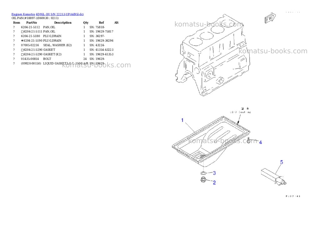 Komatsu 4D95L-1H S/N 22213-UP Parts catalog cover Page 9 Komatsu 4D95L-1H S/N 22213-UP Parts catalog cover Page 9