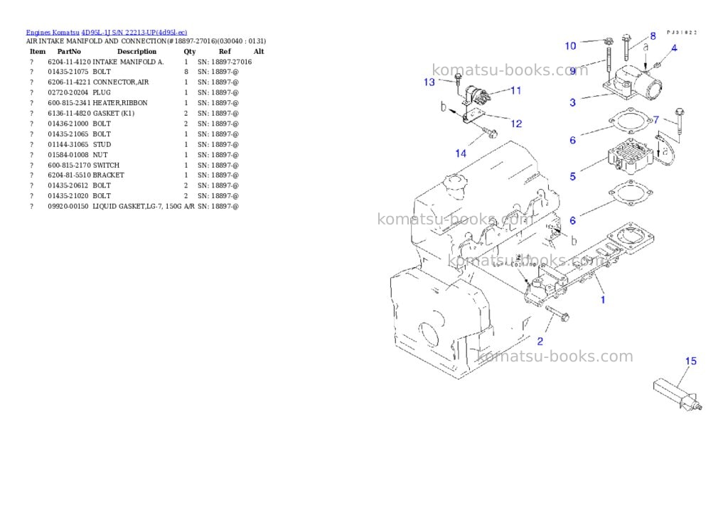 Komatsu 4D95L-1J S/N 22213-UP Parts catalog cover Page 3 Komatsu 4D95L-1J S/N 22213-UP Parts catalog cover Page 3