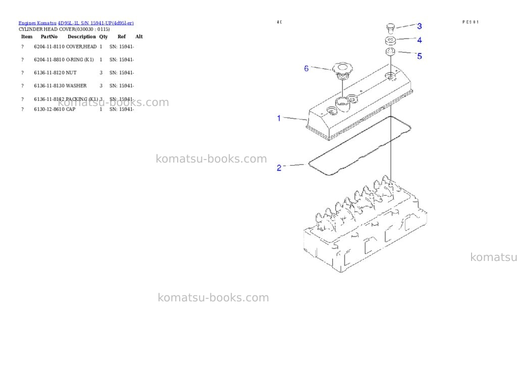 Komatsu 4d95l-1l s/n 15941-up Parts catalog cover Page 2 Komatsu 4d95l-1l s/n 15941-up Parts catalog cover Page 2