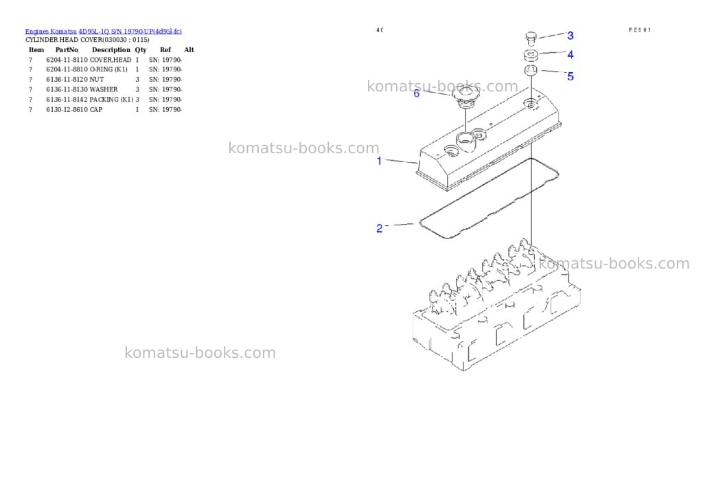 Komatsu 4d95l-1q s/n 19790-up Parts catalog cover Page 2