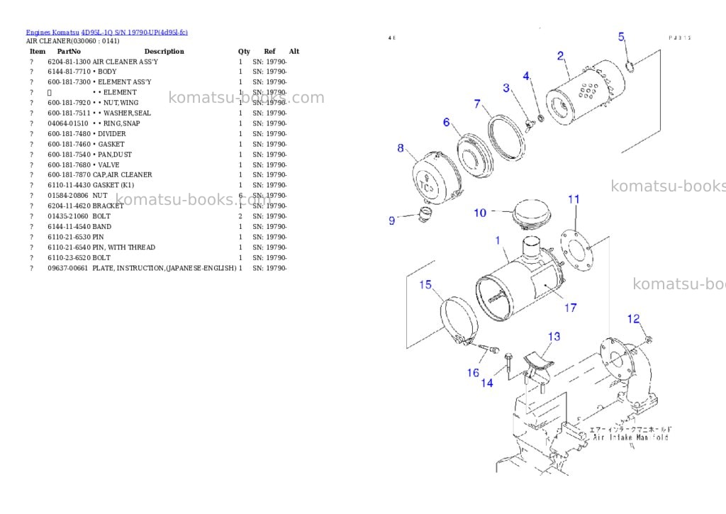Komatsu 4d95l-1q s/n 19790-up Parts catalog cover Page 5