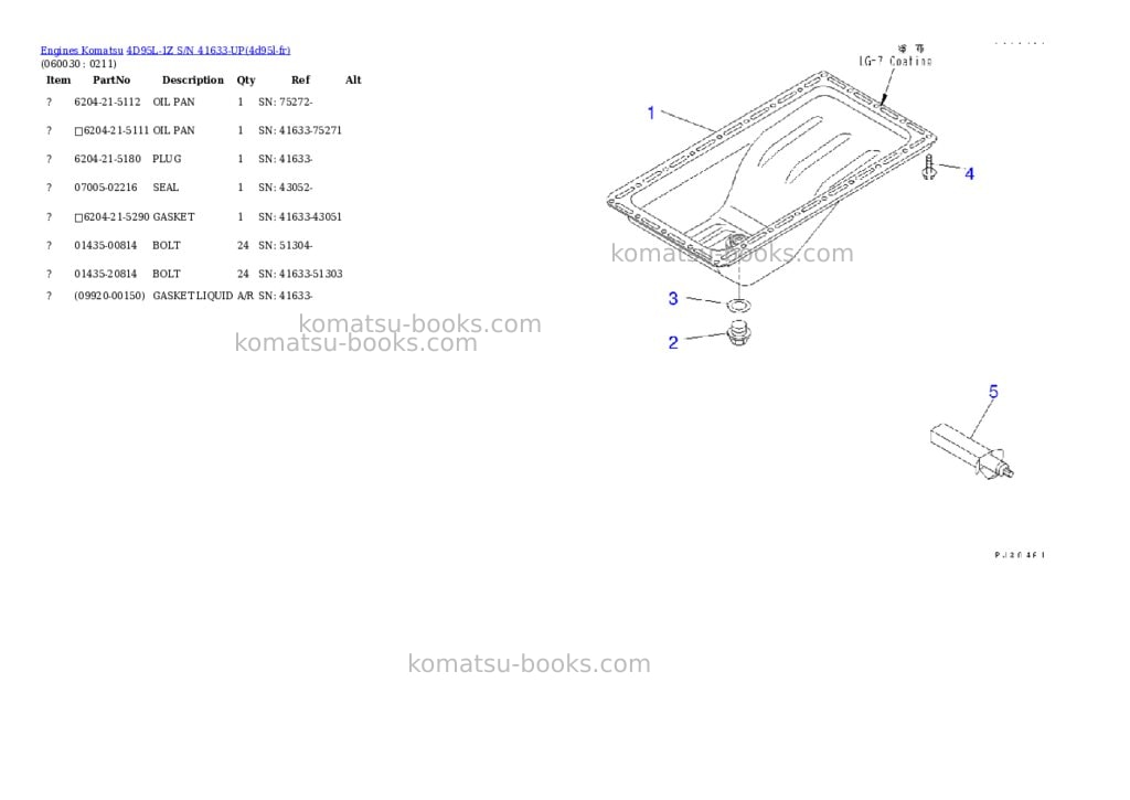 Komatsu 4D95L-1Z S/N 41633-UP Parts catalog cover Page 9 Komatsu 4D95L-1Z S/N 41633-UP Parts catalog cover Page 9