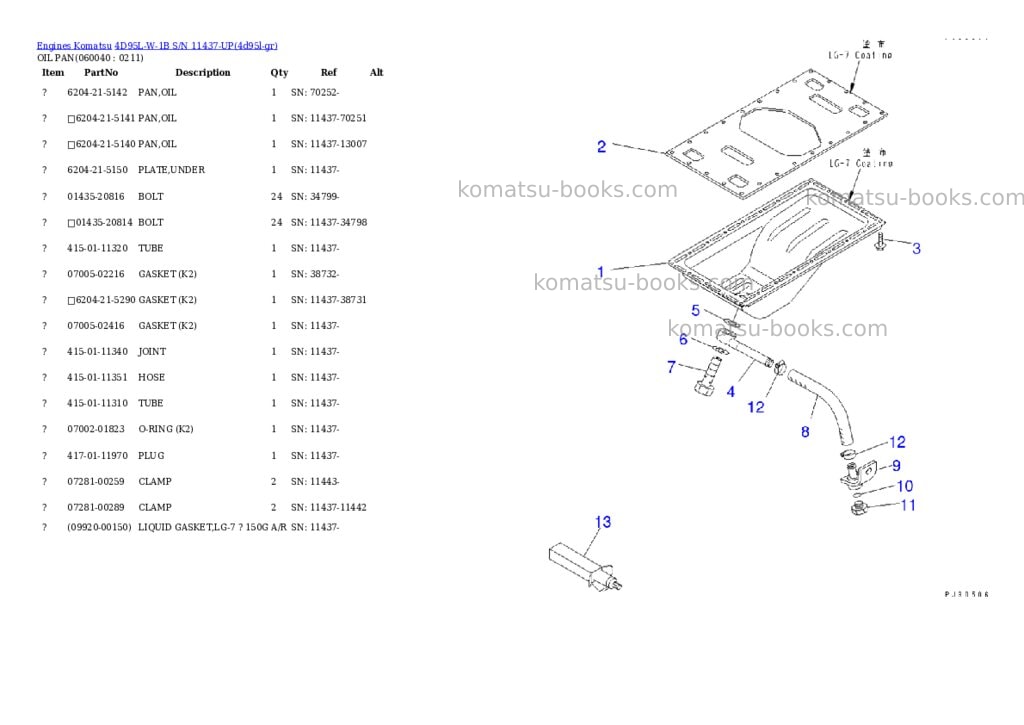 Komatsu 4D95L-W-1B S/N 11437-UP Parts catalog cover Page 10 Komatsu 4D95L-W-1B S/N 11437-UP Parts catalog cover Page 10