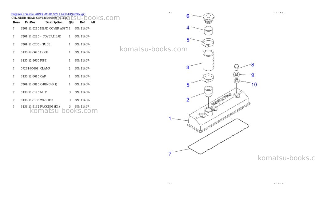 Komatsu 4D95L-W-1B S/N 11437-UP Parts catalog cover Page 2 Komatsu 4D95L-W-1B S/N 11437-UP Parts catalog cover Page 2