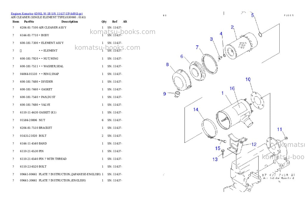 Komatsu 4D95L-W-1B S/N 11437-UP Parts catalog cover Page 5 Komatsu 4D95L-W-1B S/N 11437-UP Parts catalog cover Page 5