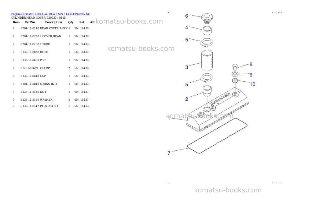 Komatsu 4d95l-w-1b-wr s/n 11437-up Parts catalog cover Page 2 Komatsu 4d95l-w-1b-wr s/n 11437-up Parts catalog cover Page 2