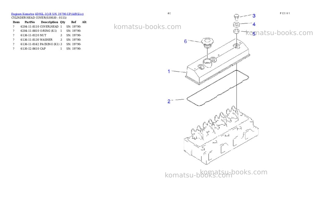 Komatsu 4d95l-1q-b s/n 19790-up Parts catalog cover Page 2 Komatsu 4d95l-1q-b s/n 19790-up Parts catalog cover Page 2