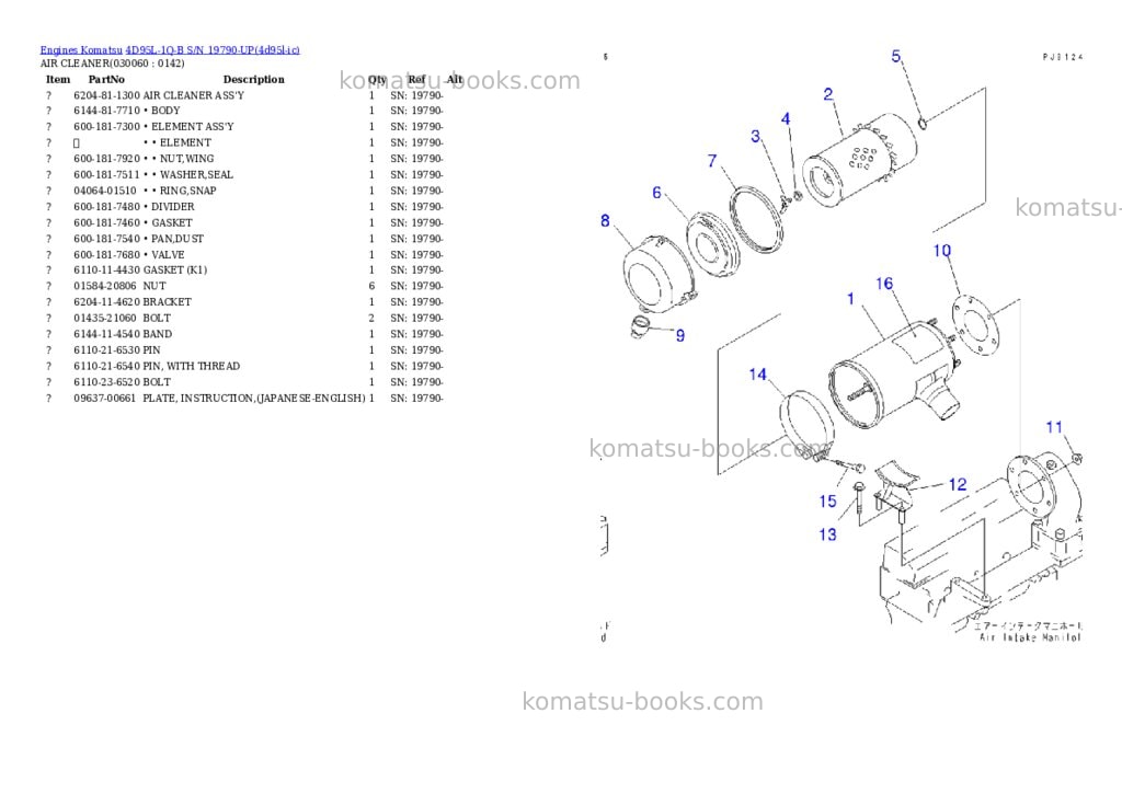 Komatsu 4d95l-1q-b s/n 19790-up Parts catalog cover Page 5 Komatsu 4d95l-1q-b s/n 19790-up Parts catalog cover Page 5